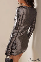 Sequins V Neck Flares Sleeve Pack Hip Dress