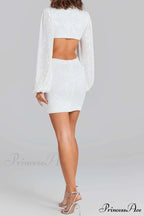 Sequins V Neck Mini Dress with Cutout