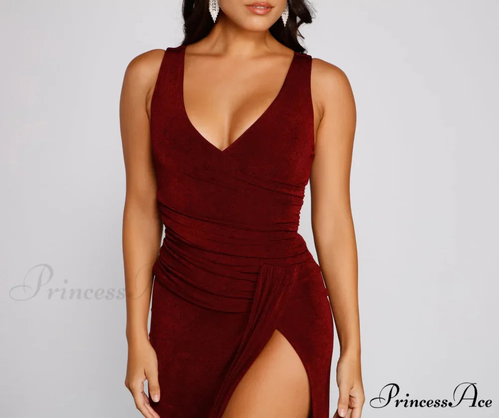 Serena Formal High Charming Slit Lurex Dress
