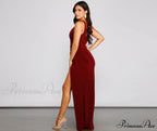 Serena Formal High Charming Slit Lurex Dress