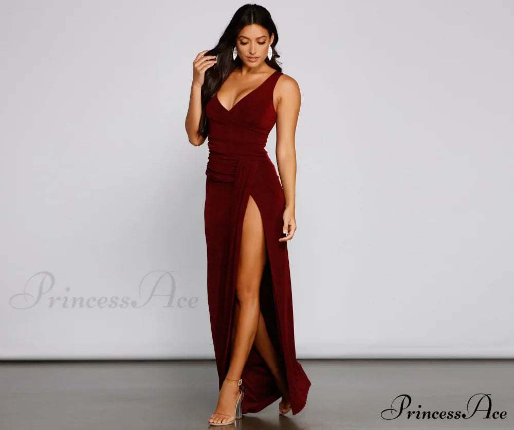 Serena Formal High Charming Slit Lurex Dress