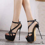 Sexy 17CM Platform Buckle Open-Toe Thin Stripper Pole-Dance Sandals High Heel