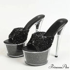 Sexy 20CM Platform Sequined Transparent Summer Open-Toe Slippers High Heel