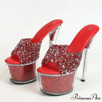 Sexy 20CM Platform Sequined Transparent Summer Open-Toe Slippers High Heel