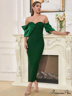 Sexy Asymmetric Sleeves Off Shoulder Bandage Green Slash Neck Christmas Party Dress