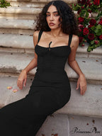 Sexy Backless Bandage Gown Ruched Maxi Dress