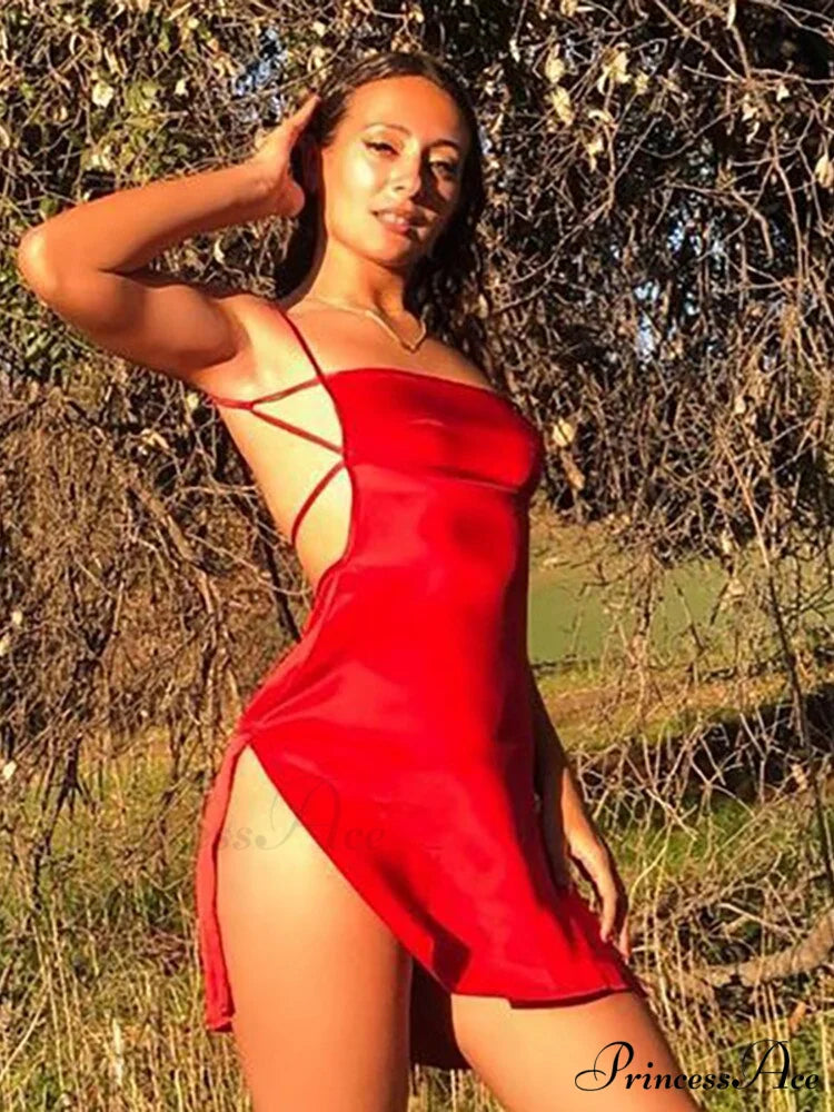 Sexy Backless Elegant High Split Mini Bandage Dress