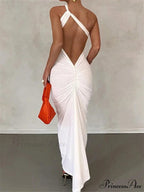 Sexy Backless Ruched Women Sleeveless Single Strap Off Shoulder Bodycon Party Club Female Vestidos