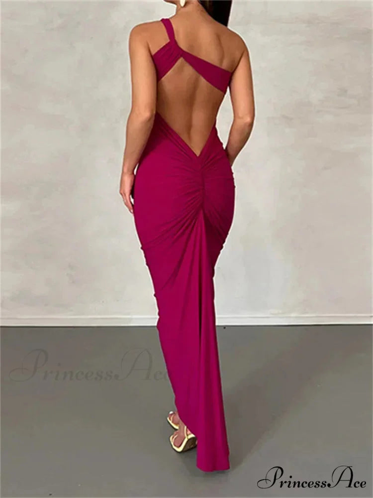 Sexy Backless Ruched Women Sleeveless Single Strap Off Shoulder Bodycon Party Club Female Vestidos