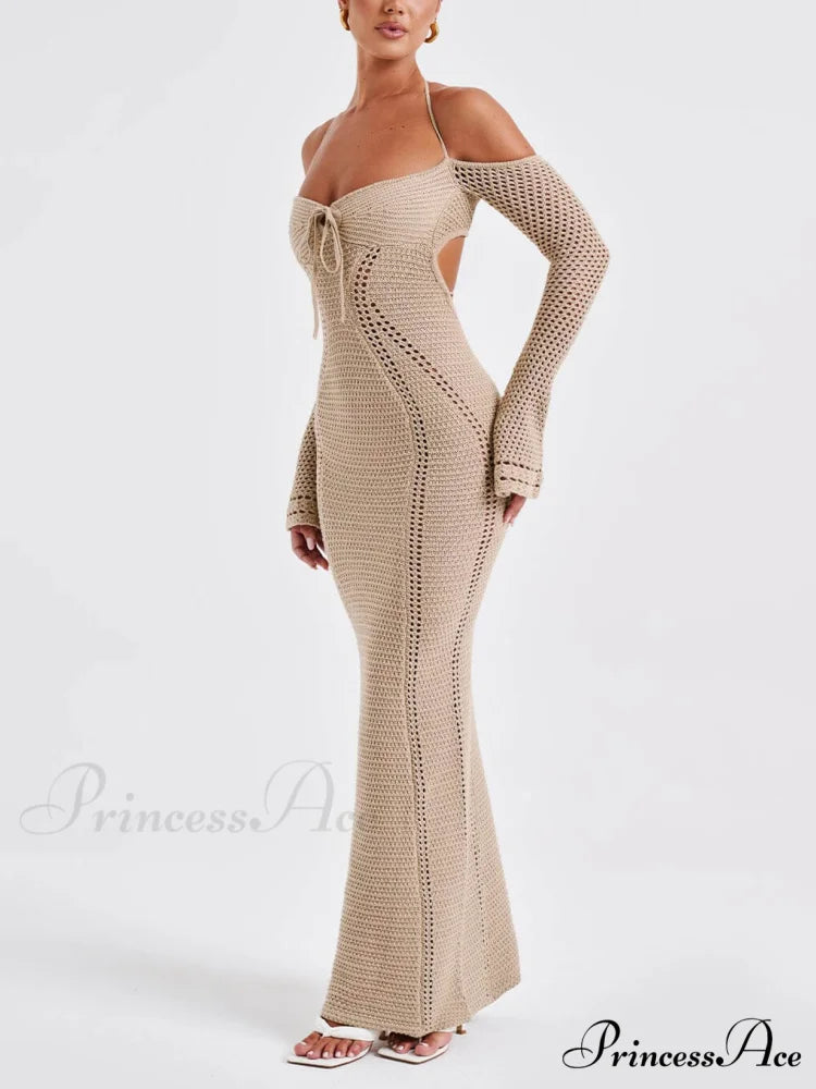 Sexy Backless Suspender Slim Graceful Hollow Long Sleeve Dress