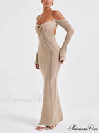 Sexy Backless Suspender Slim Graceful Hollow Long Sleeve Dress