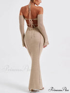 Sexy Backless Suspender Slim Graceful Hollow Long Sleeve Dress