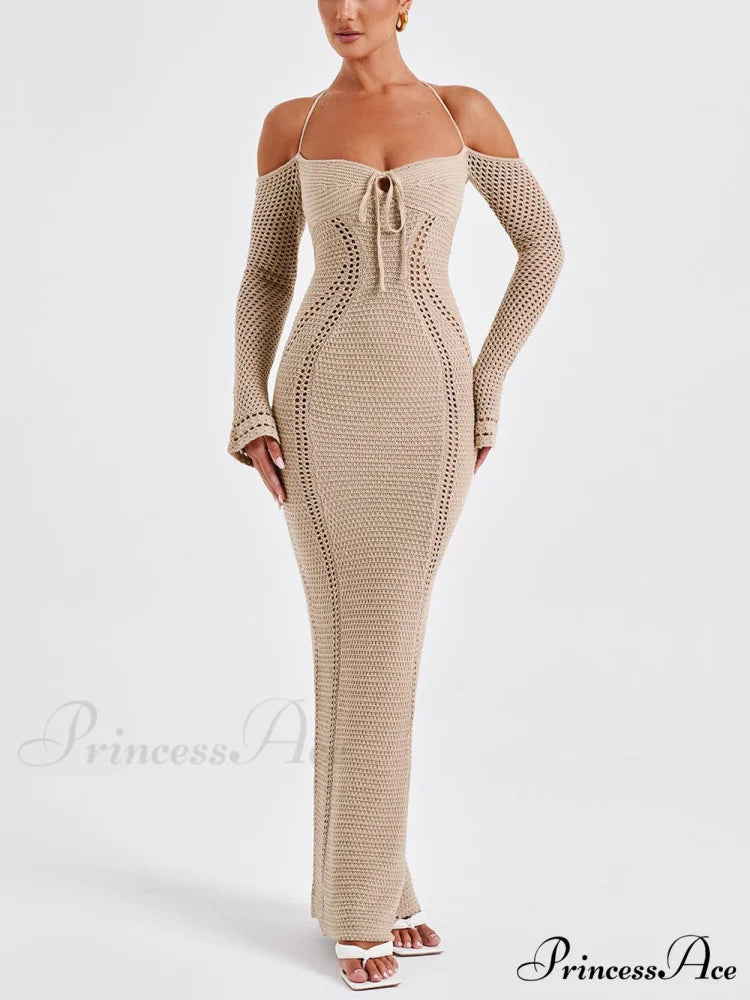 Sexy Backless Suspender Slim Graceful Hollow Long Sleeve Dress