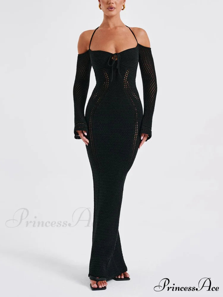 Sexy Backless Suspender Slim Graceful Hollow Long Sleeve Dress