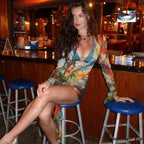 Sexy Bandage Lace Up Deep V Long Sleeve Mini Dress