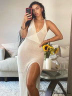 Sexy Beach Backless Cover Up Knitted Maxi Dress