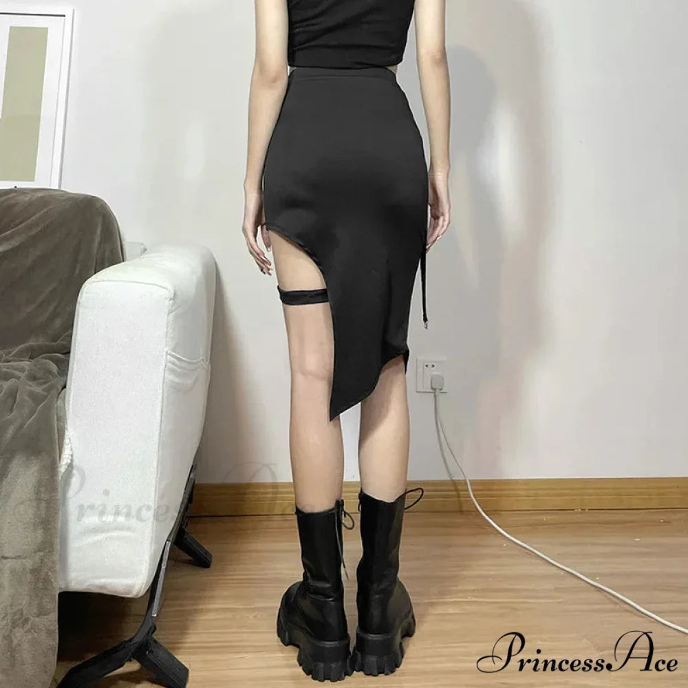 Sexy Black Elastic Style Fashionable Chic Simple Casual Handsome Cool Slit Waist Women's Skirt