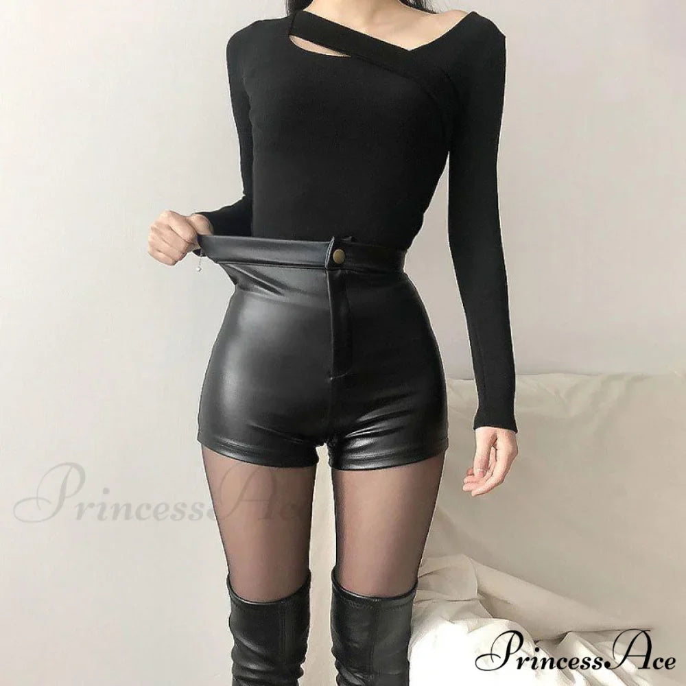 Sexy Black PU Fashion Casual Shorts
