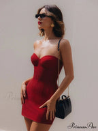 Sexy Bright Silk Lace-up Mini Christmas Party Dress