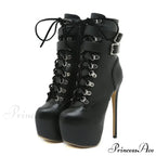Sexy Buckle-Strap 16.5CM Extreme High-Heels Platform Boots Round-Toe Lace-Up Party Club Stripper High Heel