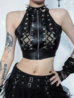 Sexy Casual Grunge Gothic Punk Cold Shoulder Crop Top