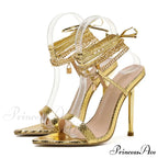 Sexy Chain Ankle-Strap Gold Pointed-Toe 12CM New Summer Female Party High Heel