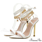 Sexy Chain Ankle-Strap Gold Pointed-Toe 12CM New Summer Female Party High Heel