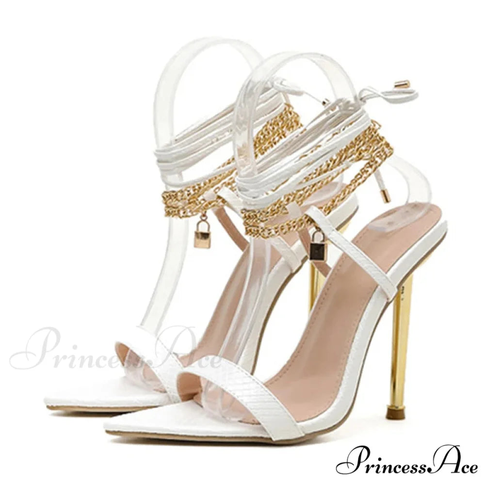 Sexy Chain Ankle-Strap Gold Pointed-Toe 12CM New Summer Female Party High Heel