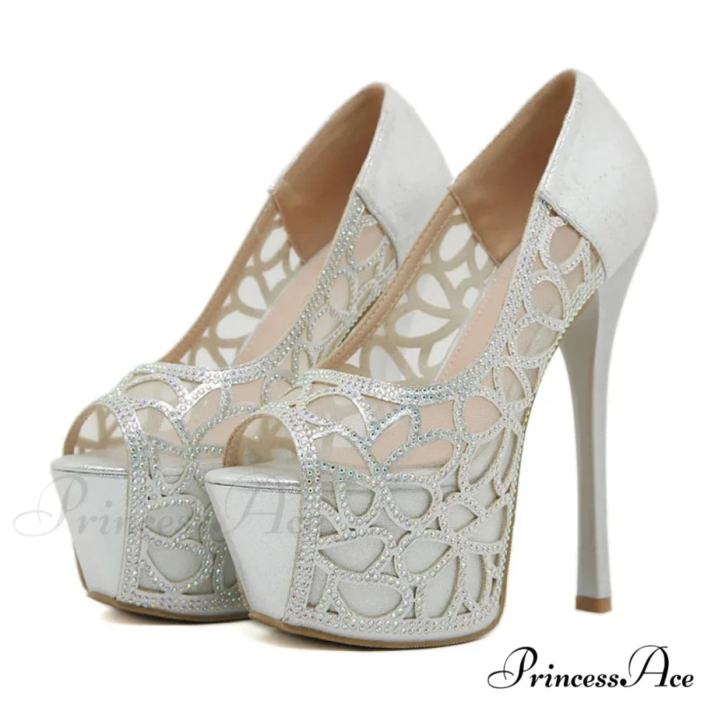 Sexy Crystal Rhinestone Platform Peep-Toe Stripper Party Banquet Ladies Elegant High Heel