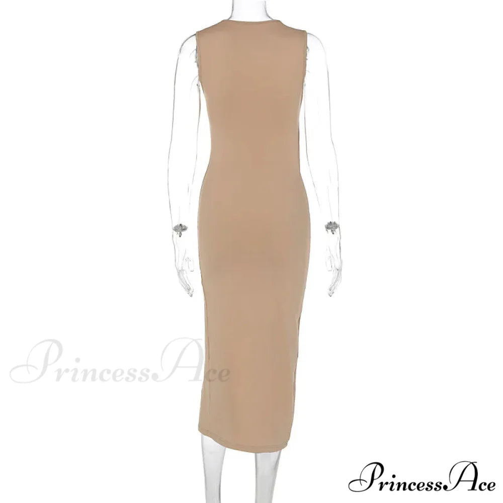 Sexy Cut Out Split Sleeveless Maxi Dress