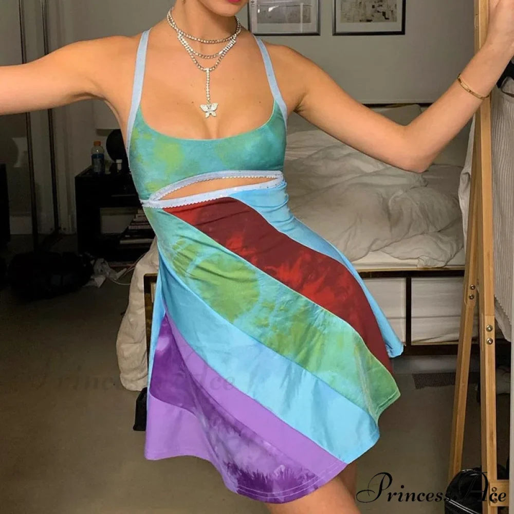 Sexy Cutout Colorful Y2K Mini Dress