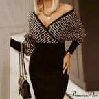 Sexy Deep V Neck Office Lady Long Sleeve Dress