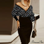 Sexy Deep V Neck Office Lady Long Sleeve Dress