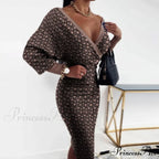 Sexy Deep V Neck Office Lady Long Sleeve Dress