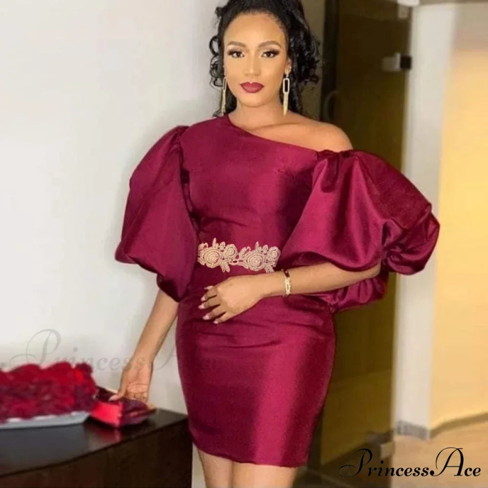 Sexy Diagonal Big Lantern Sleeve Elegant Dress