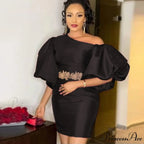 Sexy Diagonal Big Lantern Sleeve Elegant Dress