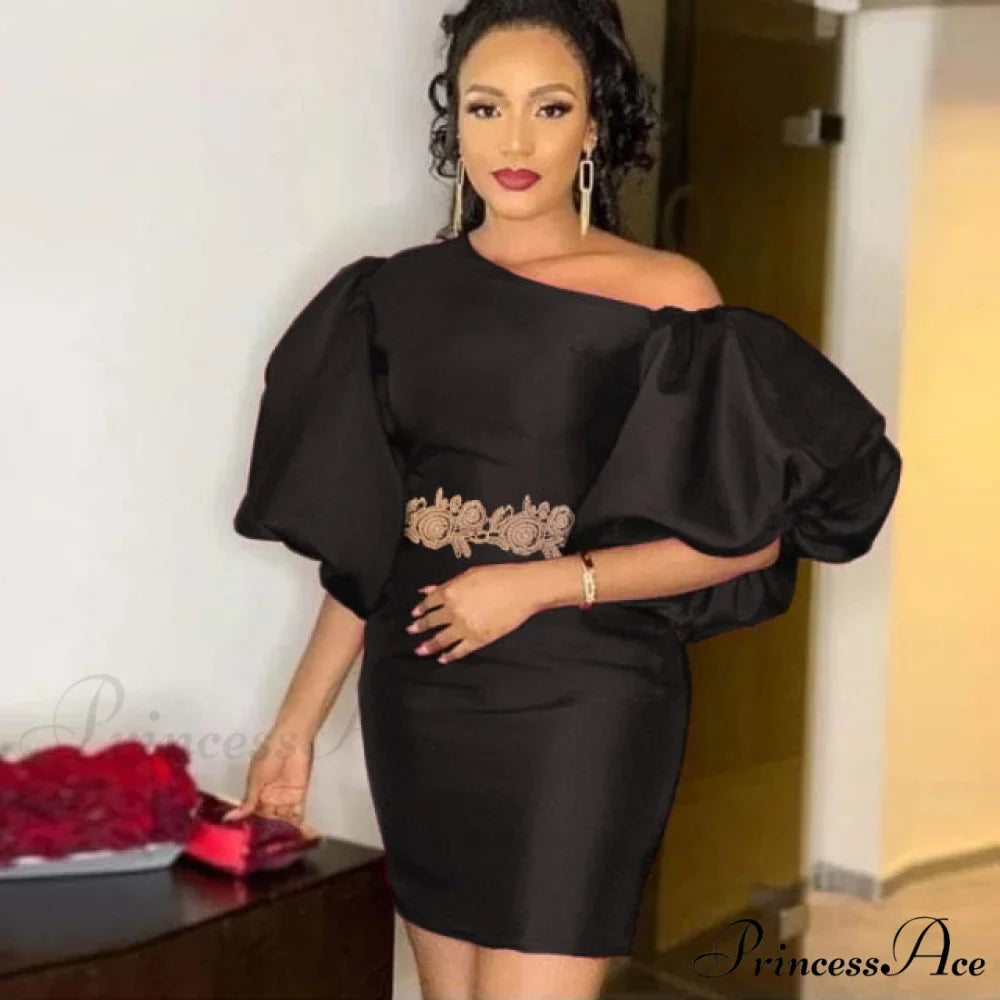 Sexy Diagonal Big Lantern Sleeve Elegant Dress