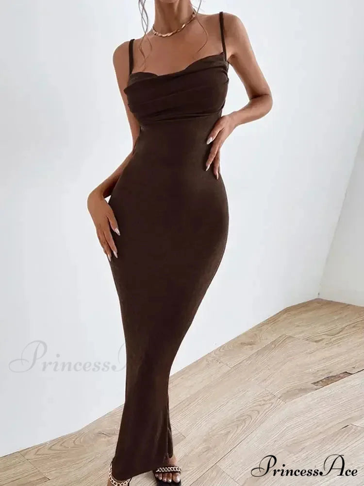 Sexy Draped Sleeveless Spaghetti Strap Midi Dress
