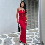 Sexy Elegant Red Maxi Dress Casual Streetwear Christmas Party Dress