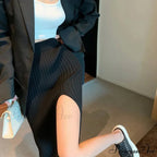 Sexy Elegant Slim Fit High-Waisted Knitted Chic Autumn Winter Midi Skirt