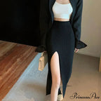 Sexy Elegant Slim Fit High-Waisted Knitted Chic Autumn Winter Midi Skirt