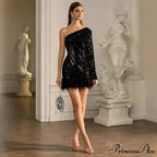 Sexy Feather Sequin Irregular Party Dress