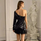 Sexy Feather Sequin Irregular Party Dress