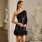 Sexy Feather Sequin Irregular Party Dress