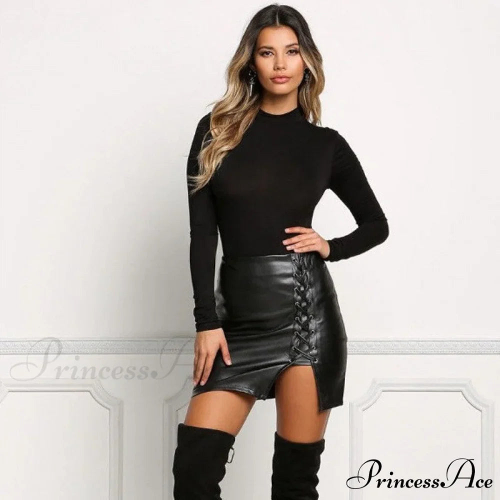 Sexy Girls Black PU Leather Mini Skirts