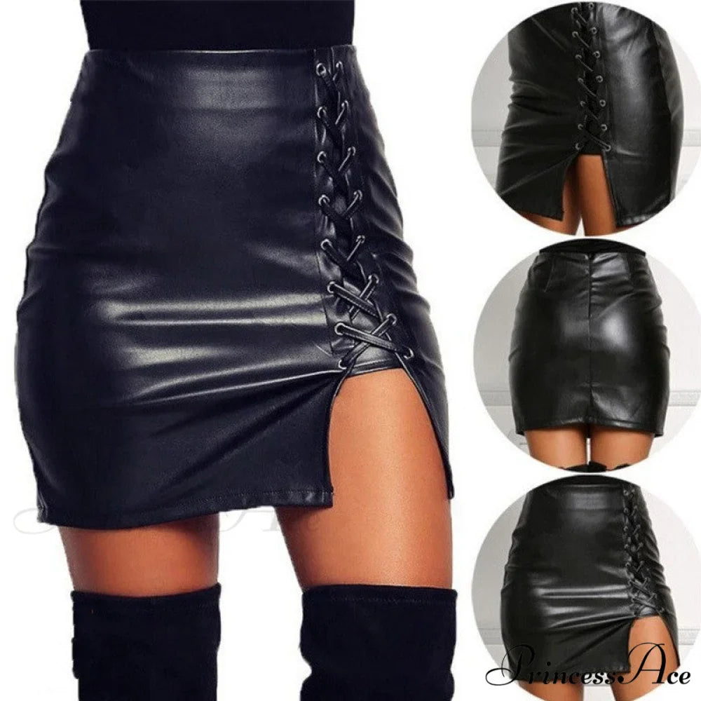 Sexy Girls Black PU Leather Mini Skirts