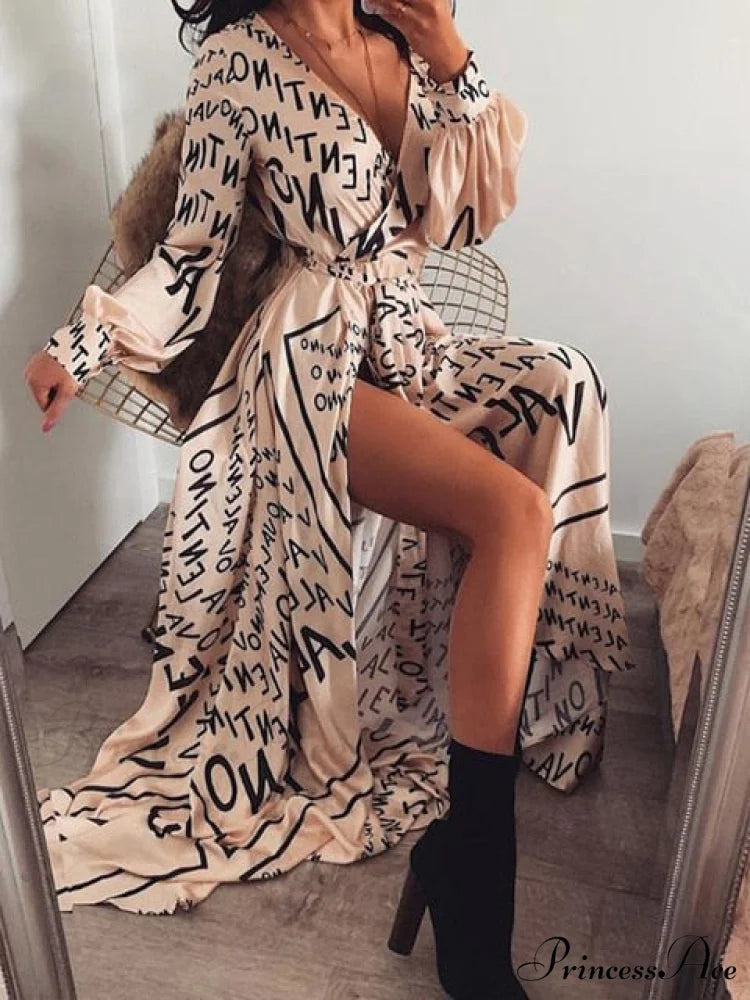 Sexy Glitter Deep V Neck Print Party Dress