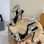 Sexy Golded Ankle-Strap Crystal Diamond Pointed-Toe Sandals Wedding Nightclub High Quality Stripper High Heel