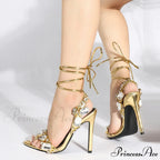 Sexy Golded Ankle-Strap Crystal Diamond Pointed-Toe Sandals Wedding Nightclub High Quality Stripper High Heel