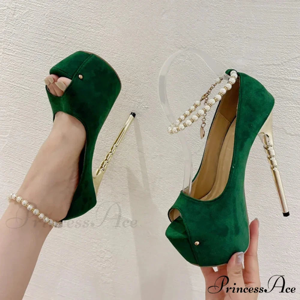 Sexy Green Peep-Toe Platform Wedding High HeelsFashion Elegant Banquet Stripper High Heel